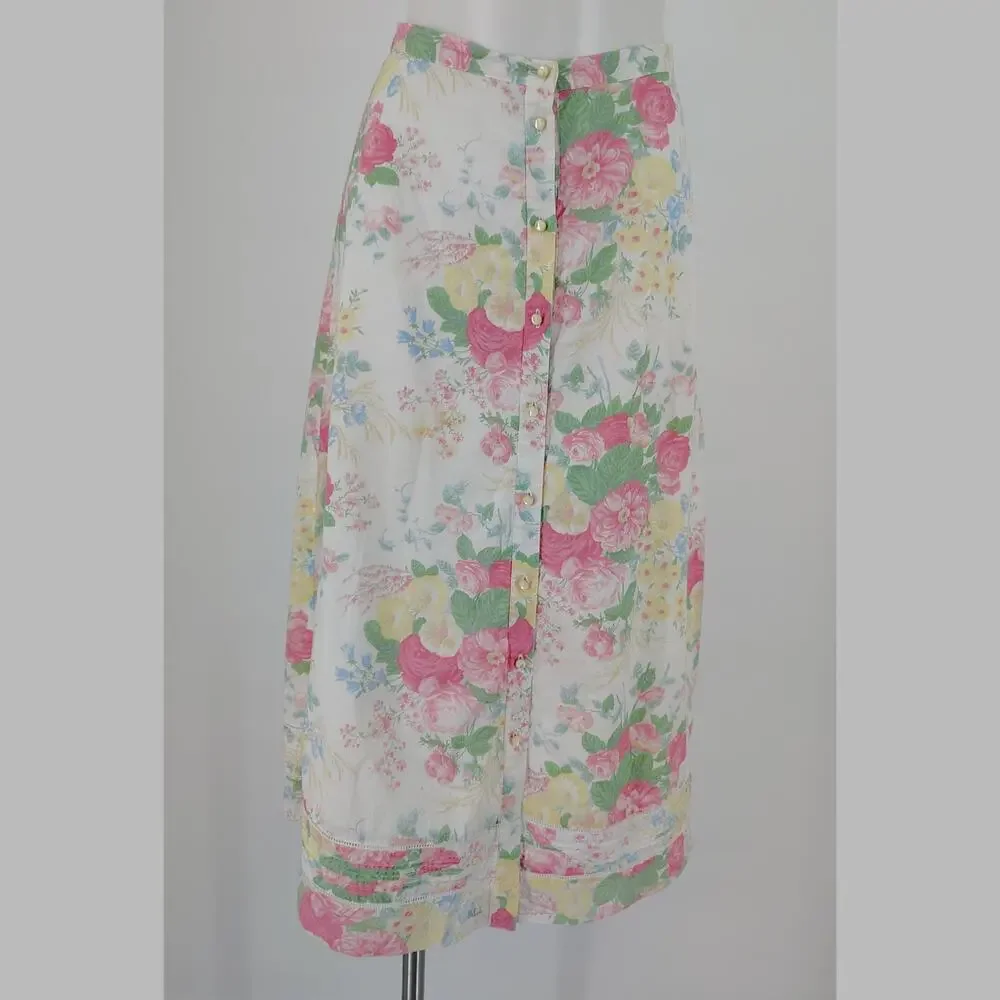 Lauren Ralph Lauren Floral Cotton Midi Skirt Petite Cottagecore Size 6P